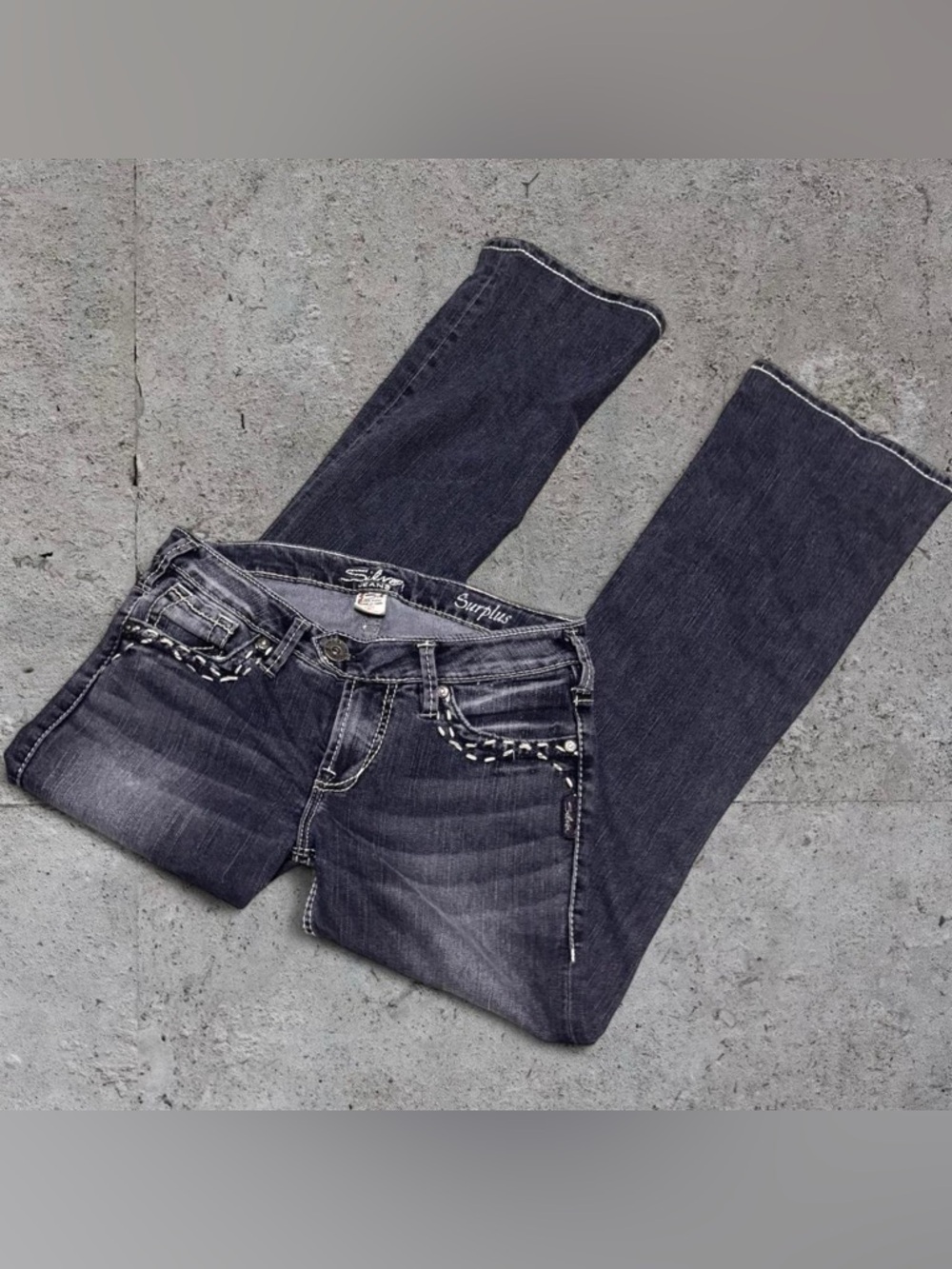 ❌SOLD❌ Silver Vintage Y2K low Rise Jeans *SHORT LENGTH* - Picture 2 of 7